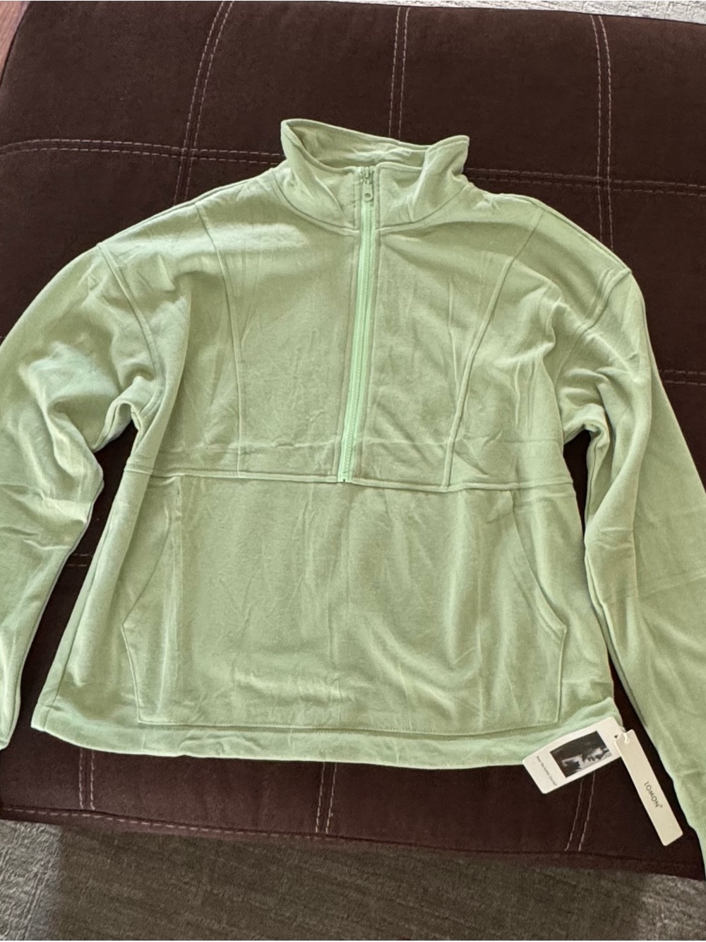 Light Green Half-Zip Fleece Pullover Hoodie - Women